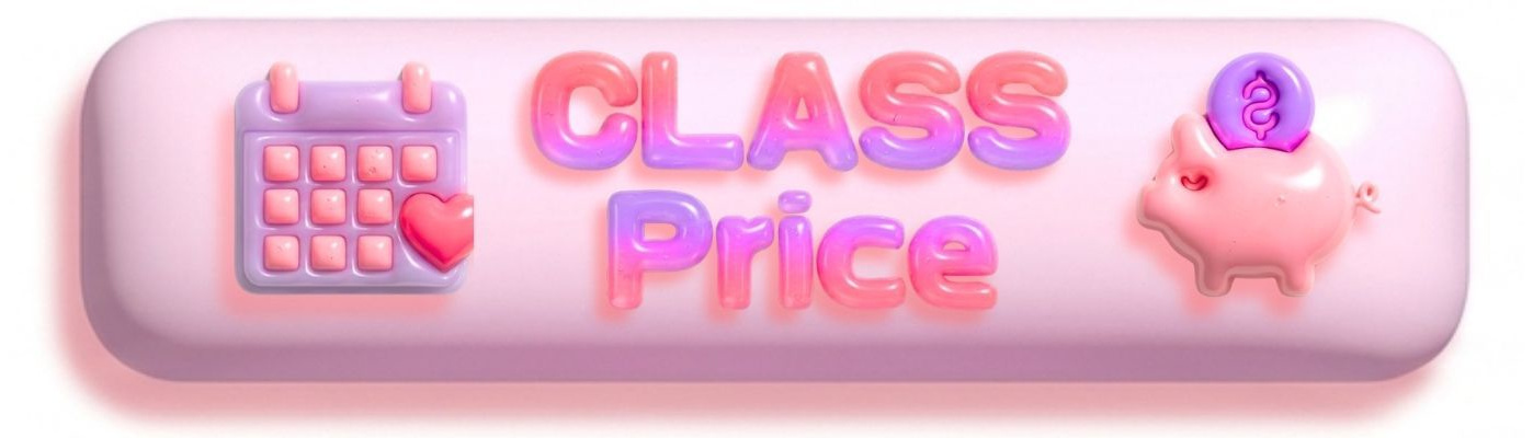 4歳から大人まで年齢とレベルに合わせて選べる多彩なK-POPクラスと月謝6500円からの通いやすい料金システムを案内するポップで可愛いデザインのバナー